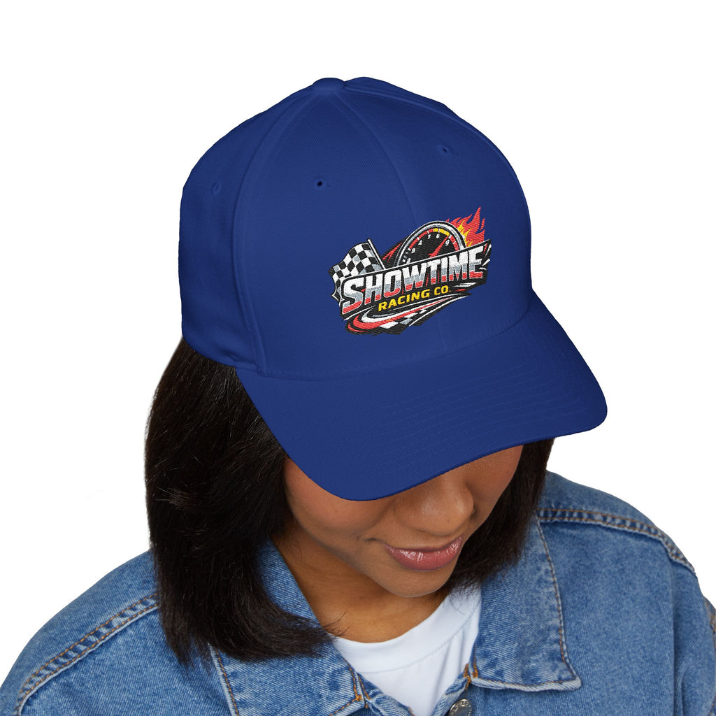 Racing Logo Embroidered Cap – "Showtime Racing Co." Flame & Checkered Flag Hat