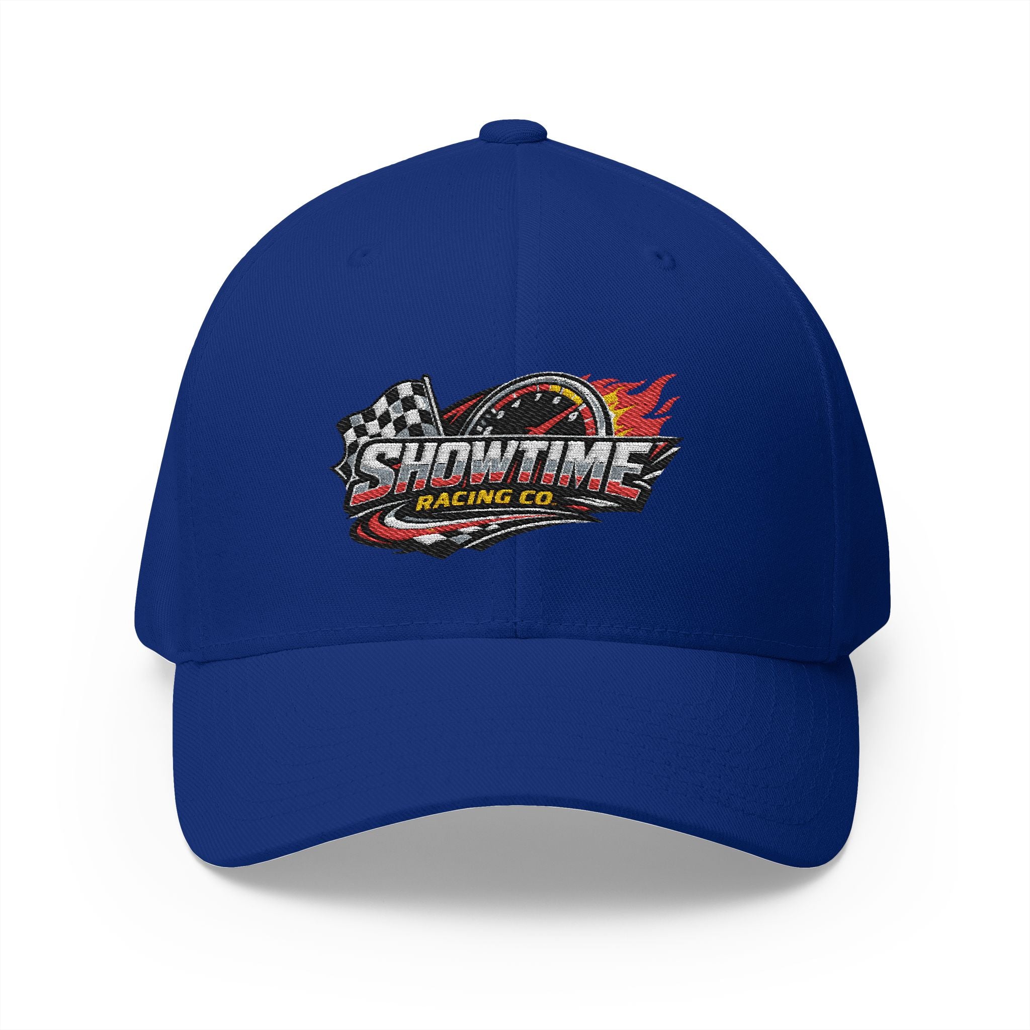Racing Logo Embroidered Cap – "Showtime Racing Co." Flame & Checkered Flag Hat