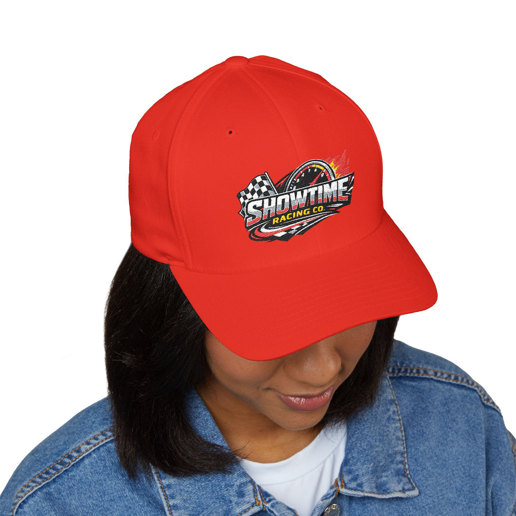 Racing Logo Embroidered Cap – "Showtime Racing Co." Flame & Checkered Flag Hat