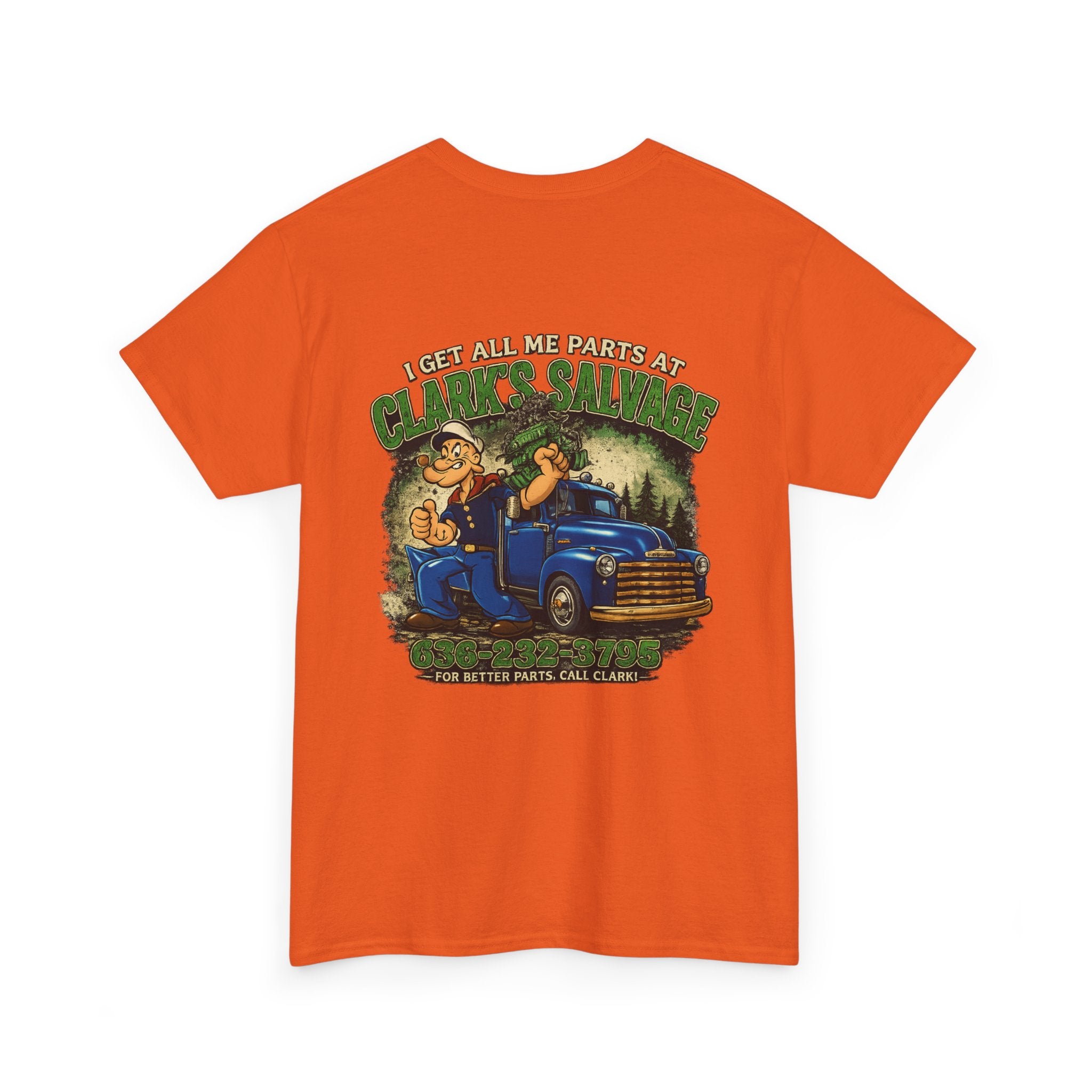 Clarks Salvage T-Shirt — "I Get All Me Parts at Clark's Salvage" Retro Pickup Truck Design