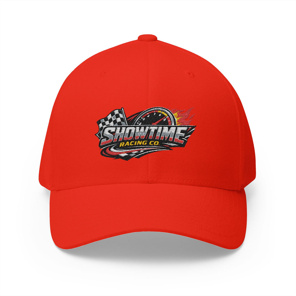 Racing Logo Embroidered Cap – "Showtime Racing Co." Flame & Checkered Flag Hat