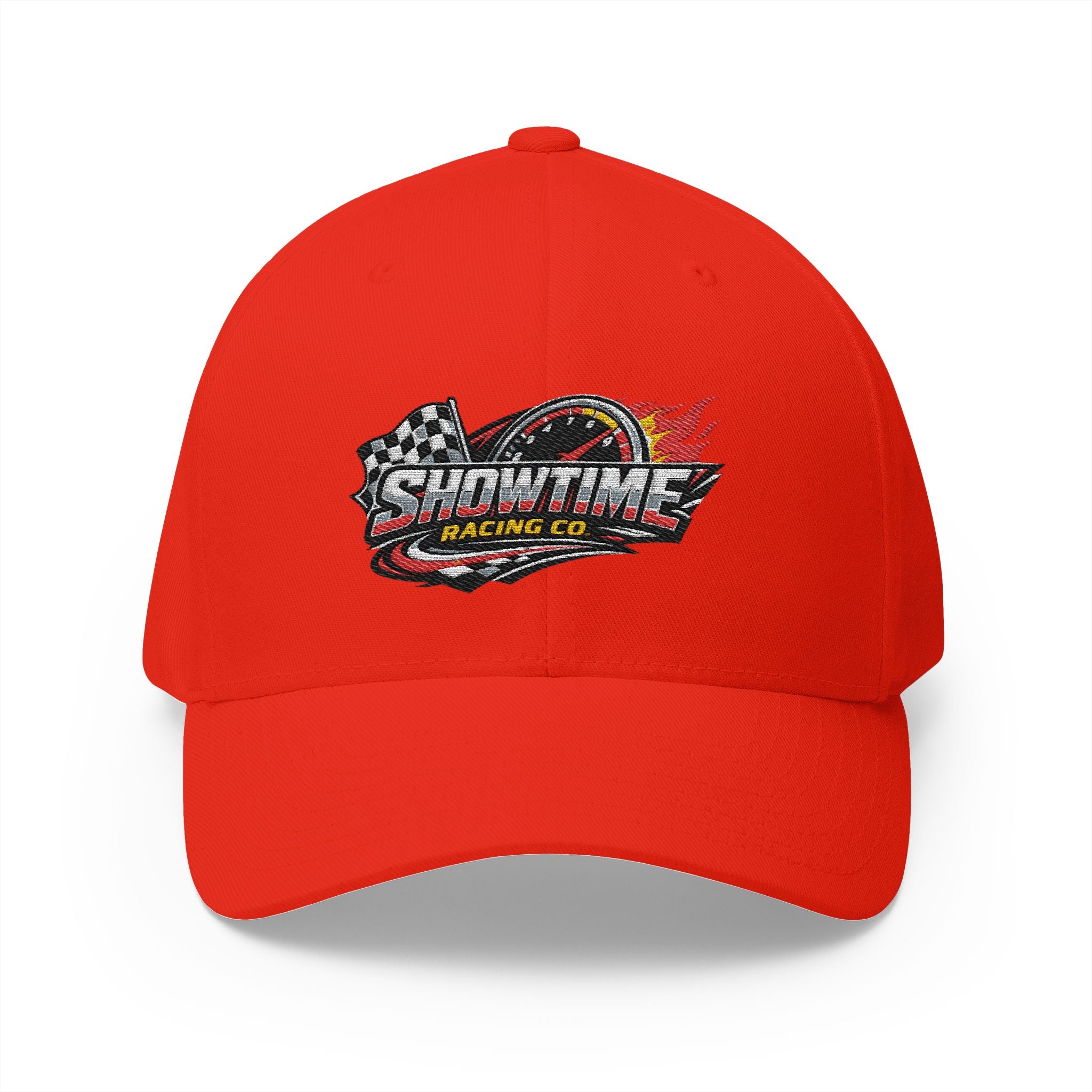 Racing Logo Embroidered Cap – "Showtime Racing Co." Flame & Checkered Flag Hat