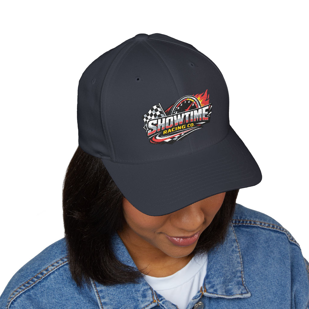 Racing Logo Embroidered Cap – "Showtime Racing Co." Flame & Checkered Flag Hat